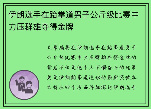 伊朗选手在跆拳道男子公斤级比赛中力压群雄夺得金牌